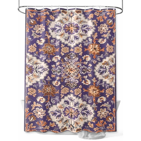 Shower Curtain Purple Boho Flower Bathroom Curtains with Hooks, Waterproof Fabric Bohemian Tribe Style Bath Shower Curtains Set for Bathroom Bathtubs Decor 72x72 Inch