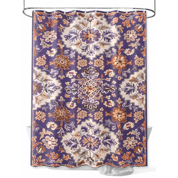 Shower Curtain Purple Boho Flower Bathroom Curtains with Hooks, Waterproof Fabric Bohemian Tribe Style Bath Shower Curtains Set for Bathroom Bathtubs Decor 36x72 Inch