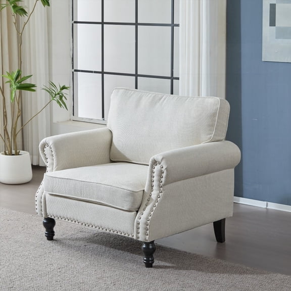 Exquisite 40.16 Inch Nailhead Trim Sofa, Comfort & Sturdy - Beige
