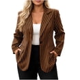thumbnail image 3 of Striped Blazer For Women, Long Sleeve Button Down Suit Jacket, Casual Collared Work Blouse, Business Casual Office Coat, Trendy Career Wear Brown L, 3 of 7