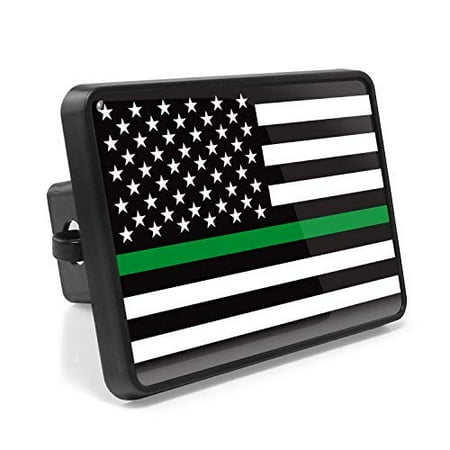 Square Lighted Hitch Cover - American Flag Thin Green Line (Border-Patrol-Agents) ABS Plastic Hitch Cover