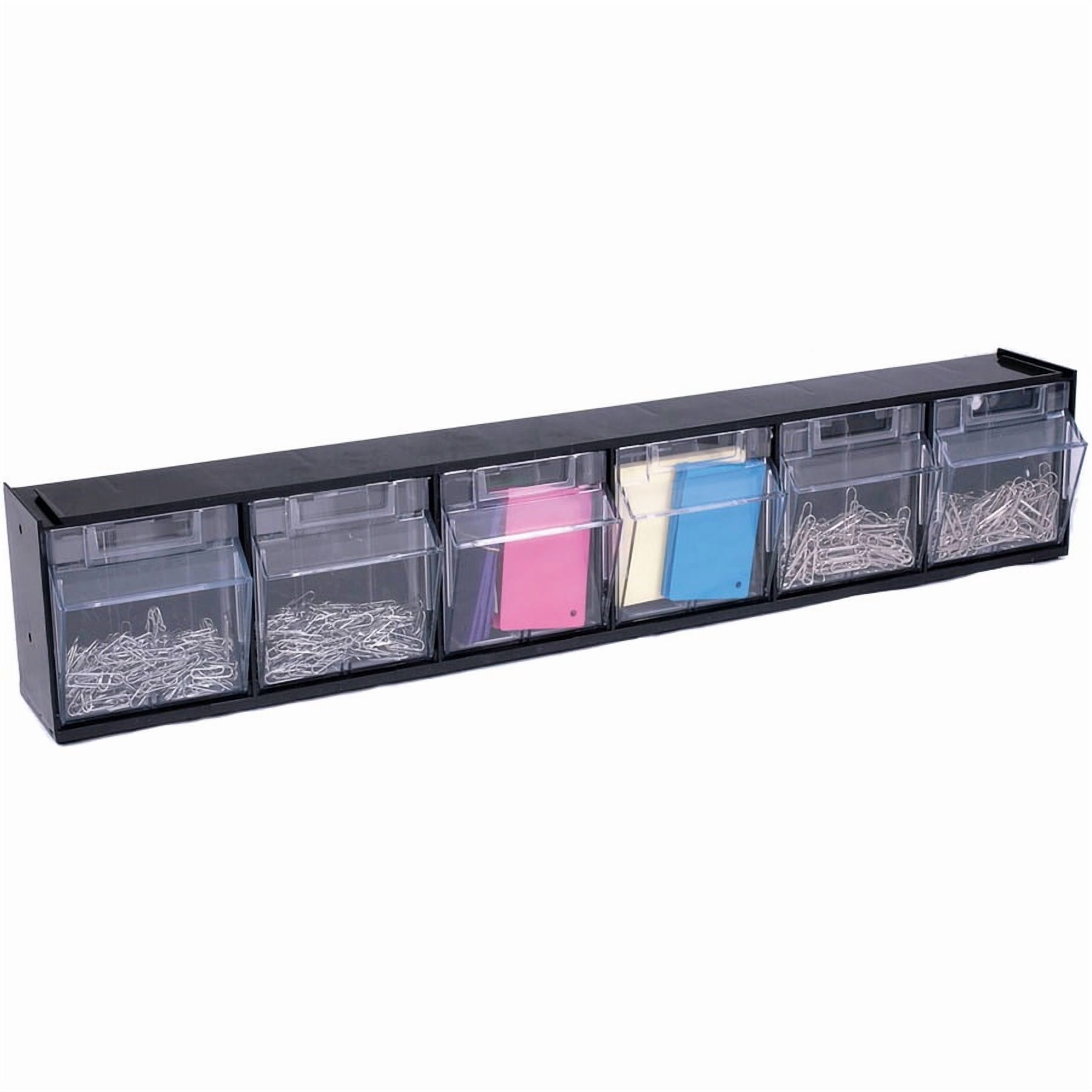 Deflecto Tilt Bin Plastic Storage System w/6 Bins, 23 5/8 x 3 5/8 x 4 1/2, Black
