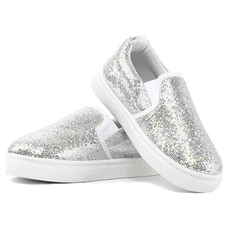 Kushyshoo Girls Slip-on Sneakers, Gray Glitter, Durable