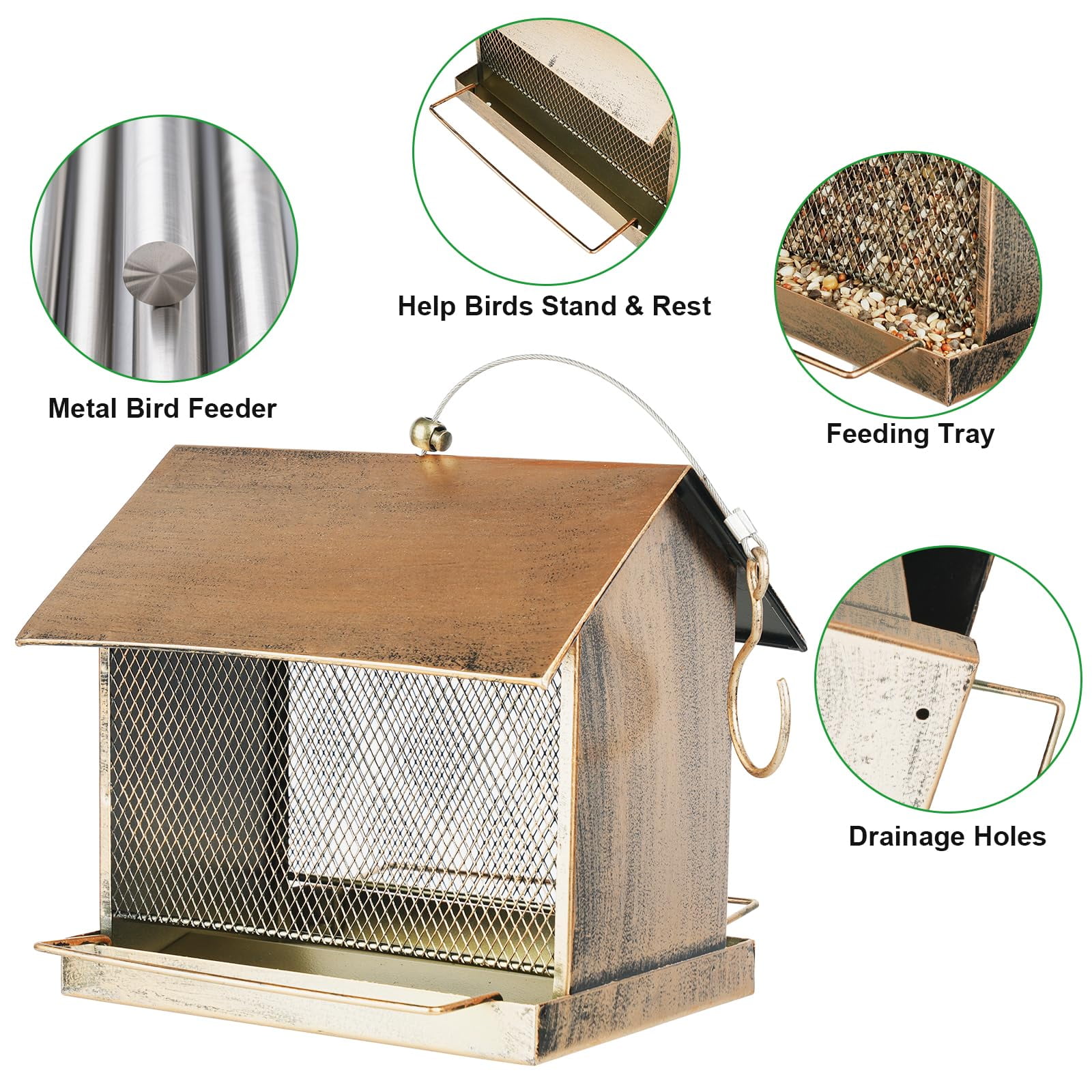 Samhe Bird Feeder for Outside Hanging, Outdoors Heavy Duty Metal Wild Birdfeeder, 3.5lbs Large Capacity