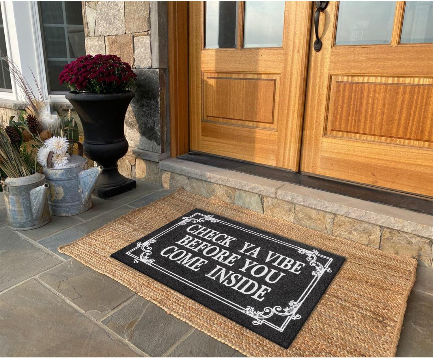 Indoor Door Mat Welcome Mats for Front Door Outdoor Entry Black Doormat, Check Ya Vibe Before You Come Inside This House Doormat, Non Slip Rubber Farmhouse Mats 28" x 18"