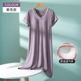 thumbnail image 4 of FRSASU Womens Nightgown Cotton Sleepwear Short Sleeve Sleep Shirt V Neck Color Block Nightshirt Pink, 4 of 5