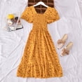 thumbnail image 3 of GENEMA Women Puff Short Sleeve Square Neck Midi Long Swing Dress Boho Vintage Floral Print Smocked A-Line Ruffle Hem Sundress, 3 of 14