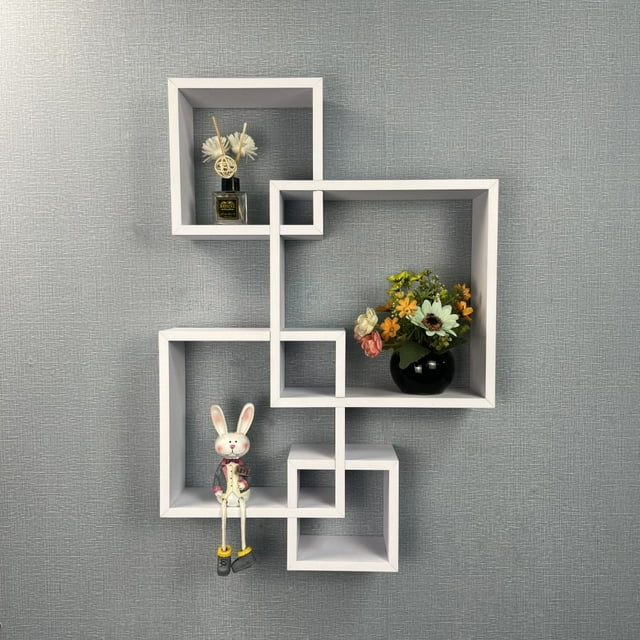 Abrihome Intersecting Cube Shelves Wall Shelf,White