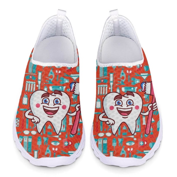 Zapatos de enfermería Kawaii Dental Teeth, zapatillas de trabajo para dentistas de hospital, cómodas y ligeras, zapatos planos de malla