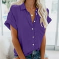 thumbnail image 2 of vigerkar Womens Short Sleeve Button Down Shirts Stretch Oxford Shirts Cotton Dress Shirt Collared Blouse Formal Work Tunic Tops Purple, S, 2 of 4