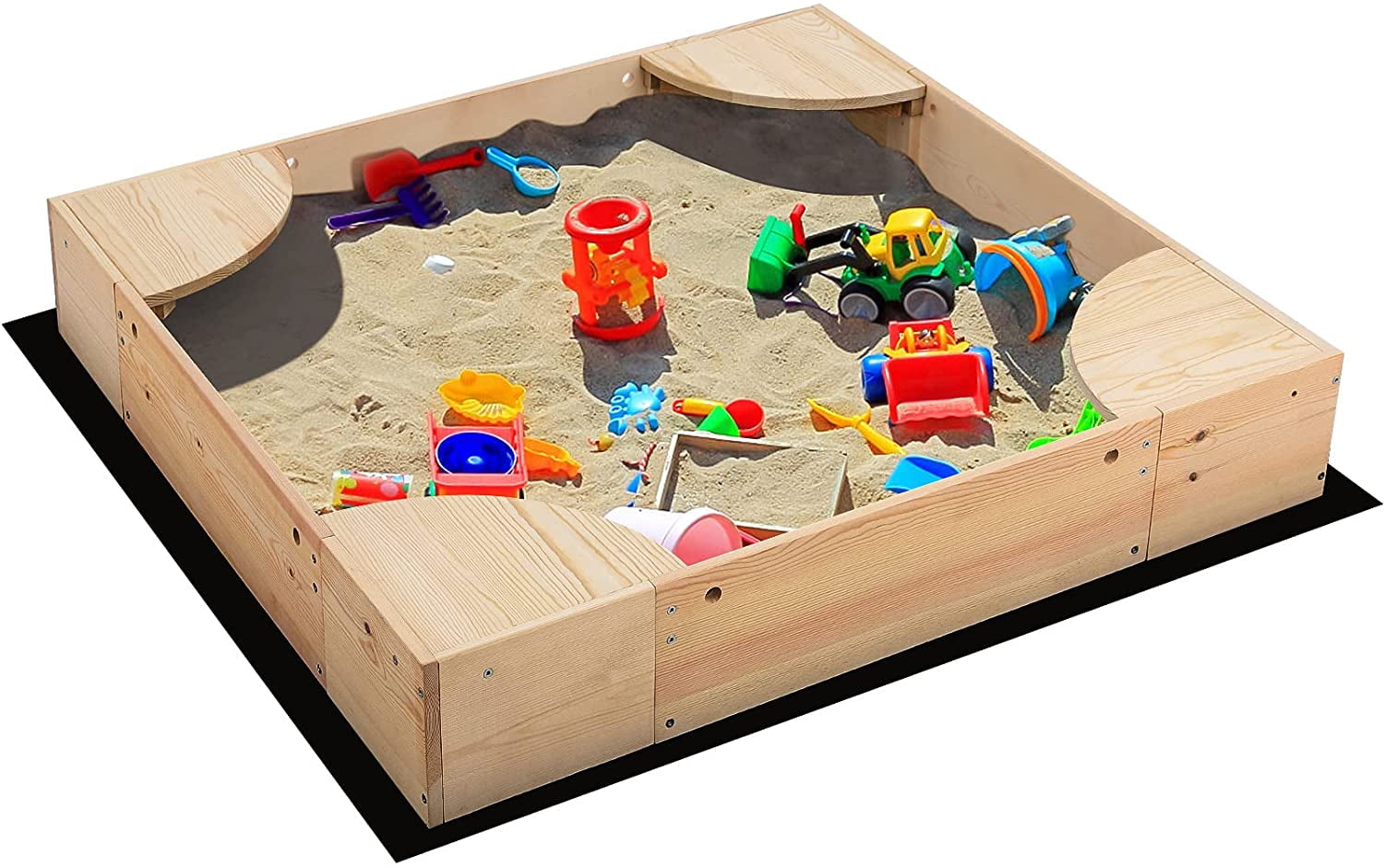 LAZY BUDDY Wooden Sandbox with Cover, Sand Play Box with Built-in Corner  Seats for Toddlers Age 3 to 8 Years - Walmart.com