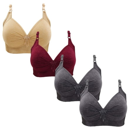 Gnurob 4 Pieces Lace Bralettes for Women No Underwire Bras Push Up Brassiere Comfort Padded T Shirt Bra Plus Size Wirefree Bralette Sports Everyday Wear Clearance Saving A09-Beige Medium