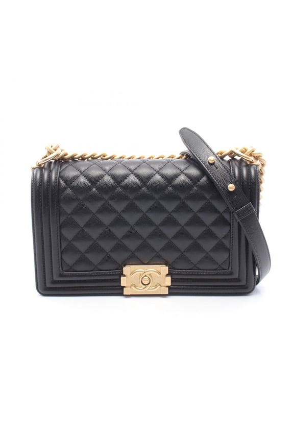 Pre-Owned Chanel Boy Shoulder Bag/Handbag, Caviar Leather (Grained Calfskin), Women's, Black,...