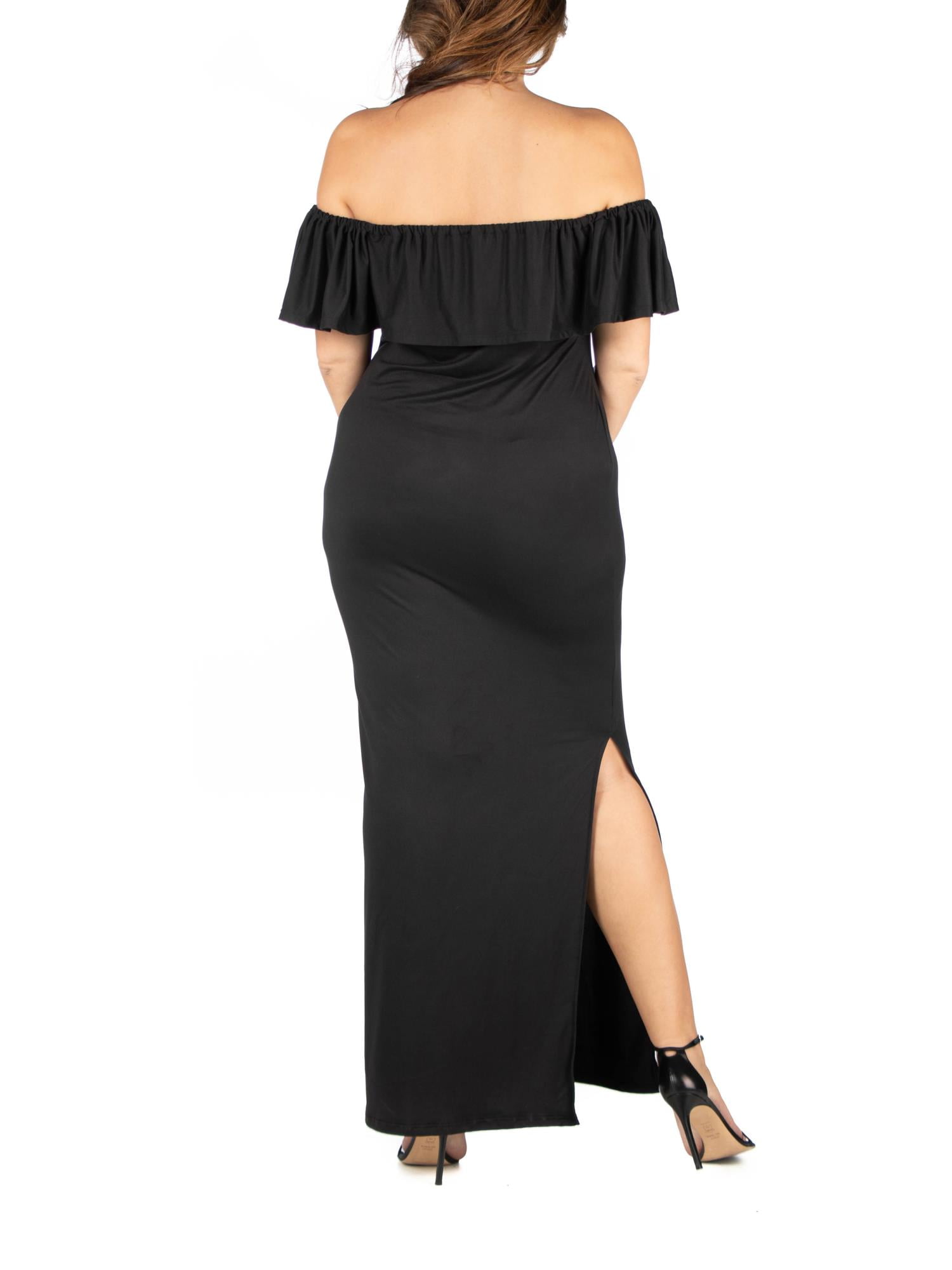 24/7 Comfort Apparel Women's Plus Size Ruffle Off The Shoulder Maxi Dress