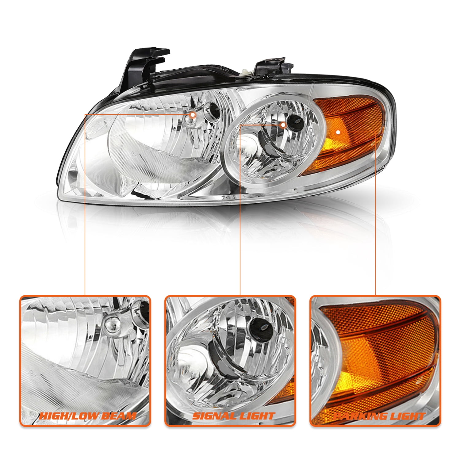 For 2004-2006 Nissan Sentra Chrome Headlights Amber Corner Signal Headlamps L+R