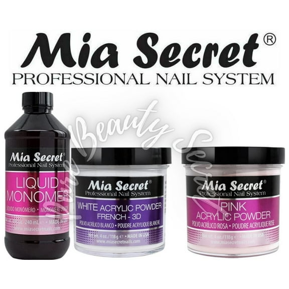 Mia Secret Liquid Monomer 8 oz   Powder 4 oz x 2 (WHITE   PINK)