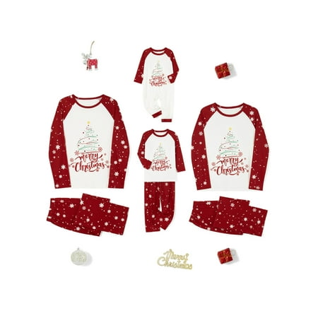 

Thaisu Christmas Family Pajamas Matching Set Long Sleeve Printed T-shirt Top Pants Holiday Pjs Sleepwear