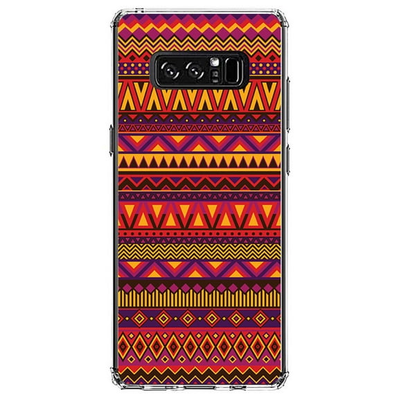 DistinctInk Clear Shockproof Hybrid Case for Samsung Galaxy Note 8 - TPU Bumper, Acrylic Back, Tempered Glass Screen Protector - Purple Red Yellow Tribal Print