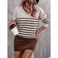thumbnail image 4 of Women Knit Sweater Casual V Neck Striped Print Loose Pullover Long Sleeve Sweater Tops L, 4 of 9