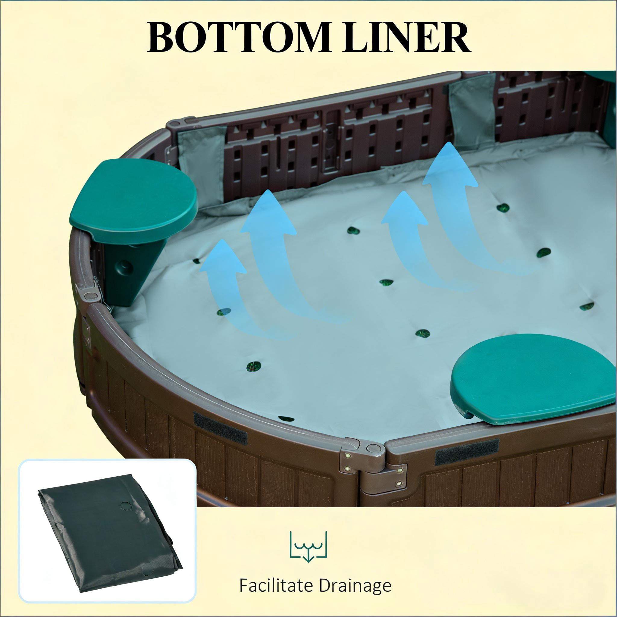 Children's Oval Outdoor HDPE Sandbox with 4 Semicircular Seats, Waterproof Oxford Cover & Liner, Dark Green Brown Sand Pit, Tool-Free Assembly for Backyard Lawn, Ages 3-12