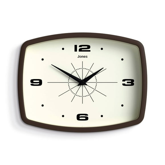 Reloj de pared JONES CLOCKS® Movie Retro 25,5 x 19,5 cm, color marrón moca