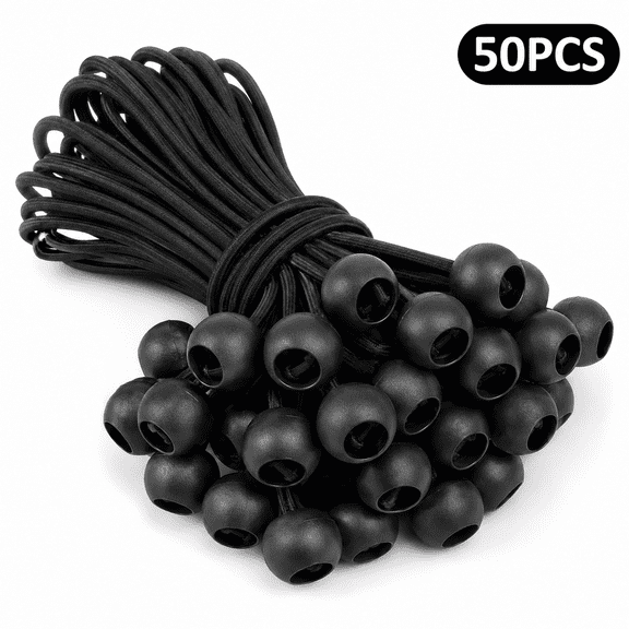 Heavy Duty Ball Bungee Cords, Elastic Bungie Cord Balls for Camping, Cargo, Set of 50, 6 inch