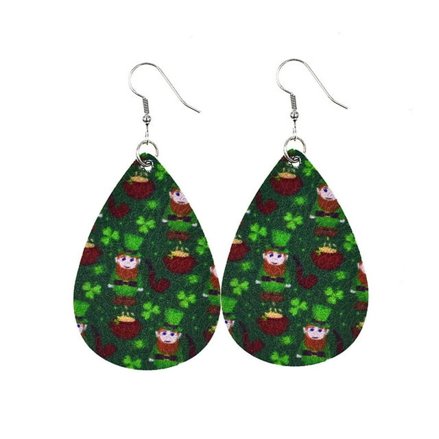 Pendientes para mujer, regalos para mujer, moda femenina, pendientes con estampado de gota verde del Día de San Patricio, pendientes de botón para mujer.