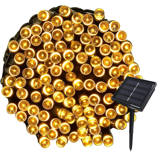 Cadena de luces solares avanzadas, 200 luces LED para uso en exteriores, resistente al agua y con encendido y apagado automático, 8 modos de iluminación con función de memoria (22 metros)