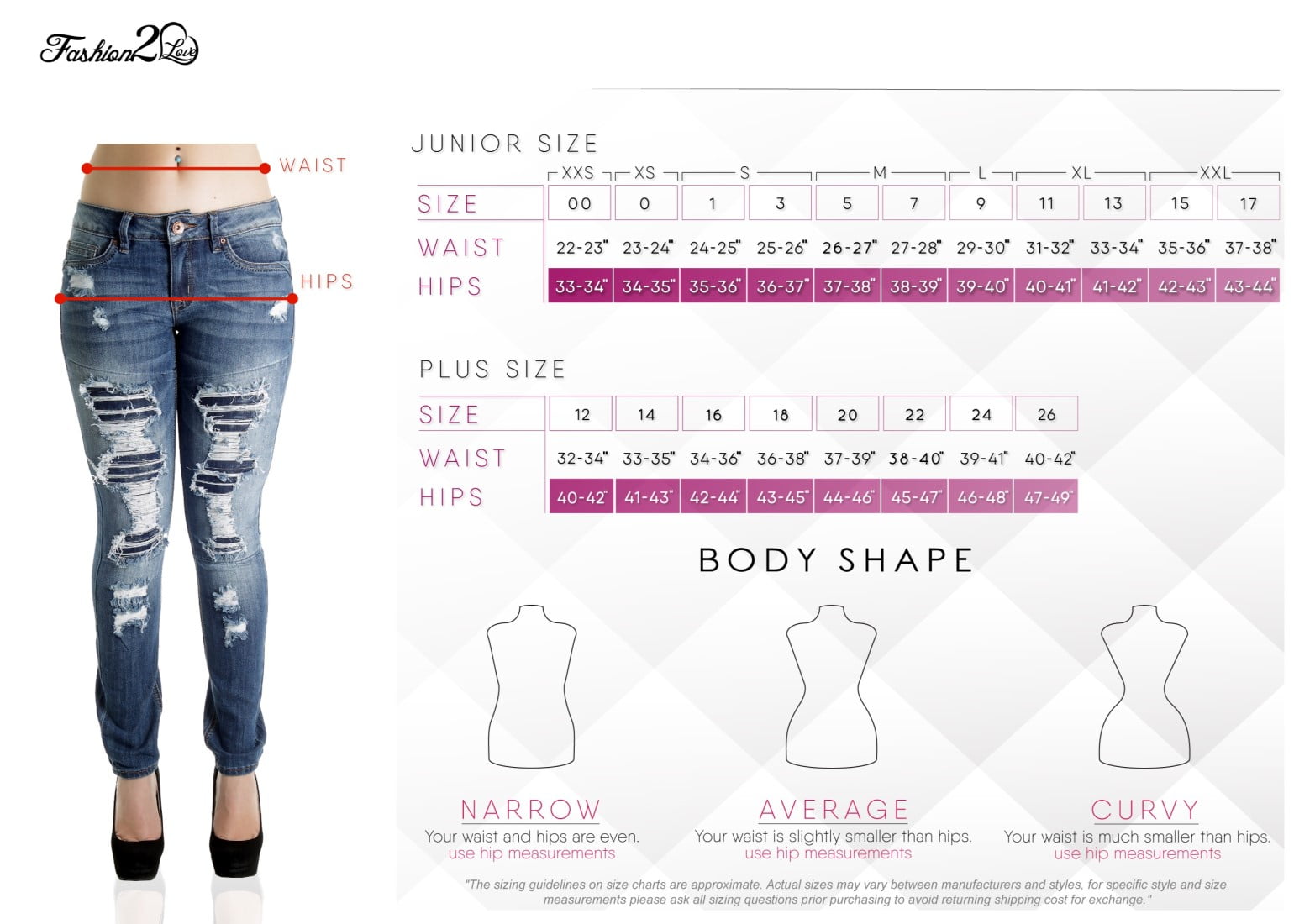 waist size for size 7 jeans