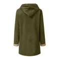 thumbnail image 4 of Women's Mid-Length Fleece Jacket, Plush Lined Hooded Coat, Unique Cone Button Design, Casual Winter Outerwear, Cold Weather Layer JN L, 4 of 7