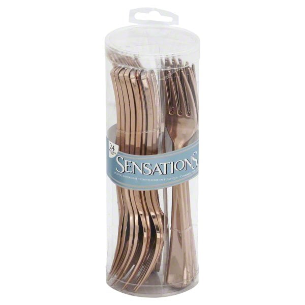 Sensations RoseGold Forks Plastic Silverware 24 Count for 8 Guests