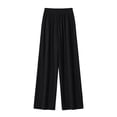 thumbnail image 5 of VEKDONE Women's Wide Leg Pants High Waisted Pleated Trousers Elastic Waist Loose Fit Slacks Summer Solid Color Lightweight Bottoms Black S, 5 of 5