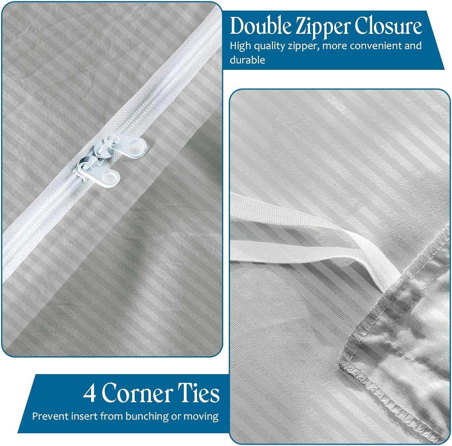 450 TC 3 Piece Duvet Cover Set Organic Cotton with Zipper Closure & Corner Ties Soft & Comfy Breathable Hotel Quality [ King Size ( 90" x 104" ) Inches, Silver Grey Stripe ]