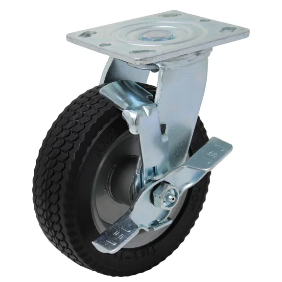 6 inch x 2 inch AFR Air/Flat Free Industrial Top Plate Caster, 1 Swivel Top Lock Brake Caster, 200 LBS Load Capacity, BLACK (Single) - ICON 6600 Series
