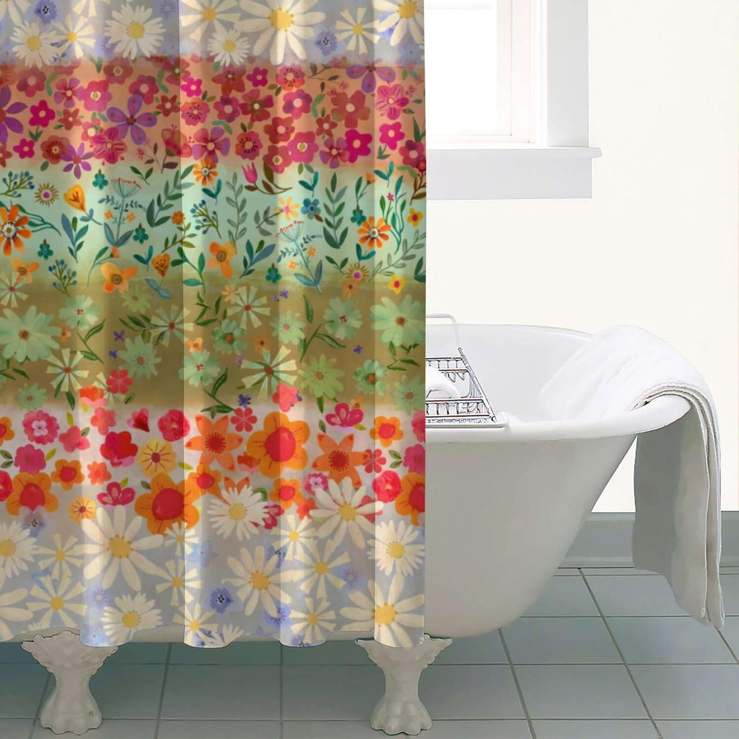 Abstract Geometric Shower Curtain, Plaid Stripes Rustic Style Waterproof Drapes