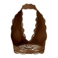 thumbnail image 3 of URBAN DAIZY Women's Seamless Lace Bra Scalloped Halter Padded Crop Top Lined Bralette Plunge Comfort Pads Yoga Bustier A17_6328 LT Brown 1XL, 3 of 6