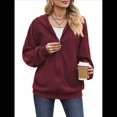 thumbnail image 3 of Sudadera con Capucha y Cremallera para Mujer, de Larga, Informal, de Gran Tamaño, con Bolsillos. Vino Tinto L, 3 of 10