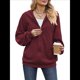 thumbnail image 3 of Sudadera con Capucha y Cremallera para Mujer, de Larga, Informal, de Gran Tamaño, con Bolsillos. Vino Tinto XL, 3 of 10