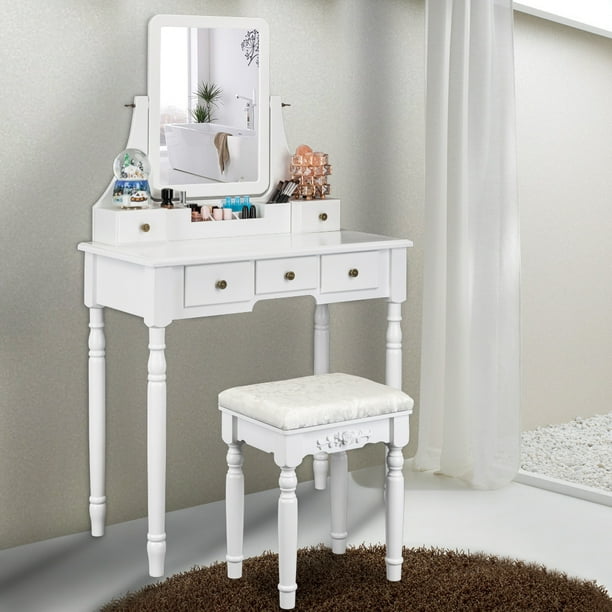 UBesGoo Vanity Dressing Table Set 360 Rotate Rectangle Mirror Girls