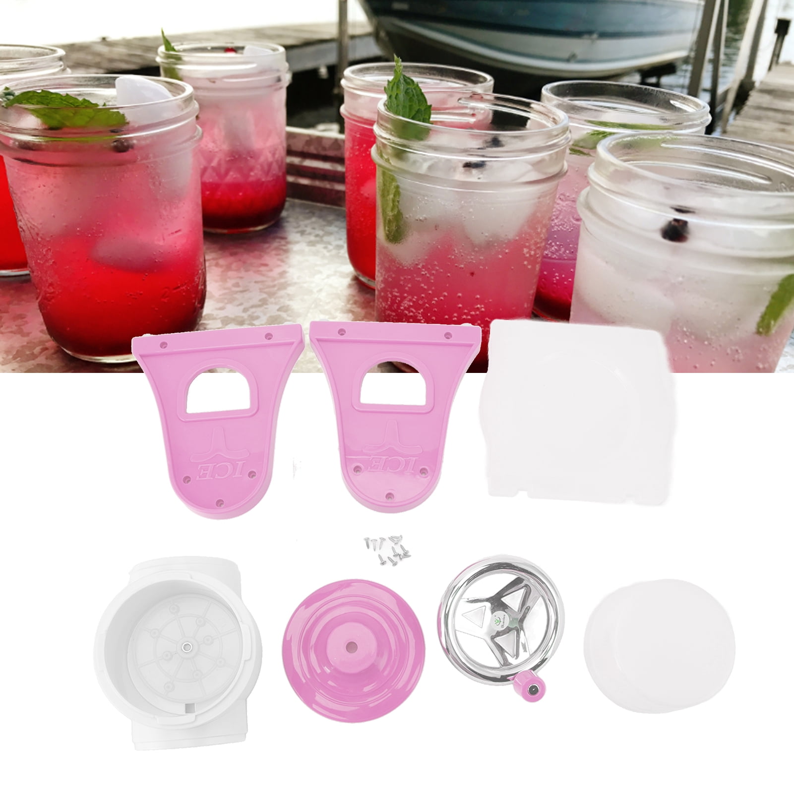 M Buder Hand Crank Shaved Ice Machine Stainless Steel Blades Portable Snow Cone Maker for Home Pink 11.2 inches / 28.5 cm