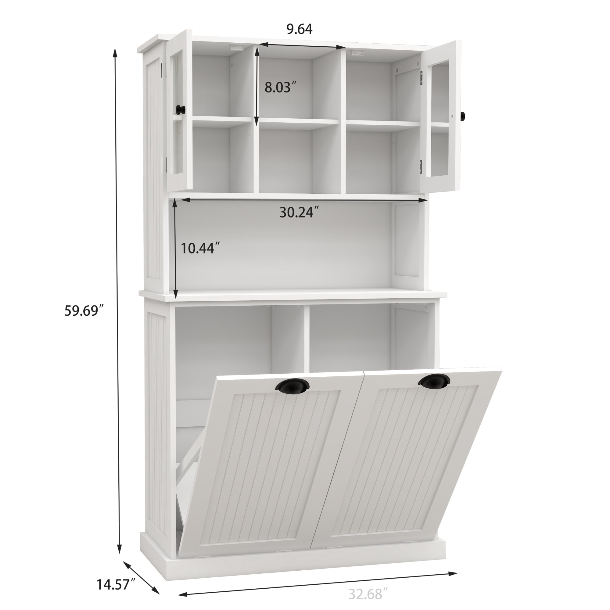 HOQBN Tilt-Out Laundry Hamper Cabine with 6 Compartment & 2 Adjustable Shelves,60"H Wooden Tall Bathroom Cabinet for Kitchen,Living Room,White