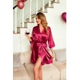 thumbnail image 2 of Ekouaer Women's Lace-Trim Silk Robes Bride Bridesmaid Kimono Satin Bathrobe V Neck Sleepwear with 3/4 Sleeve, 2 of 6