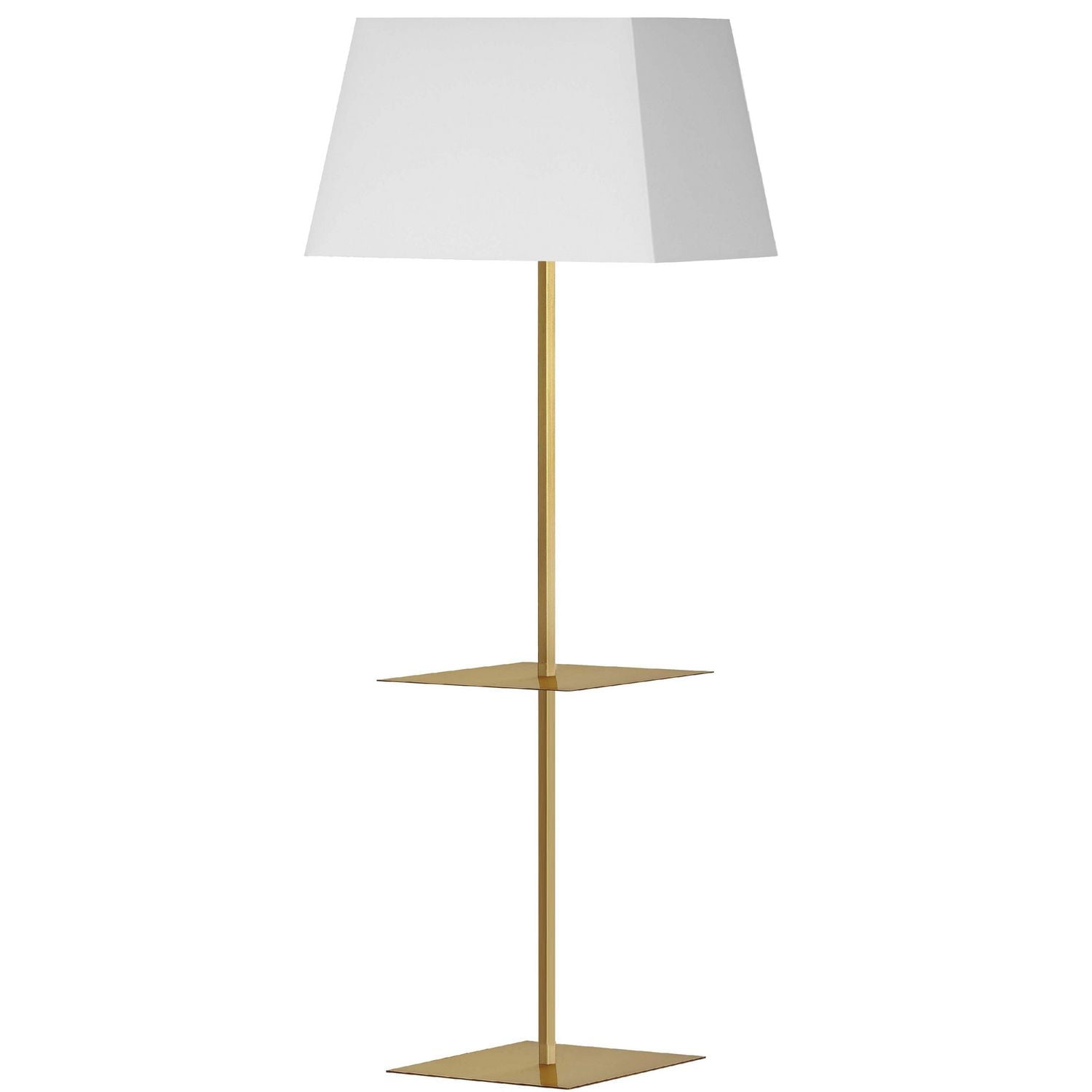 Gretchen 1 Light Square Floor Lamp with Shelf - Aged Brass - White Shade