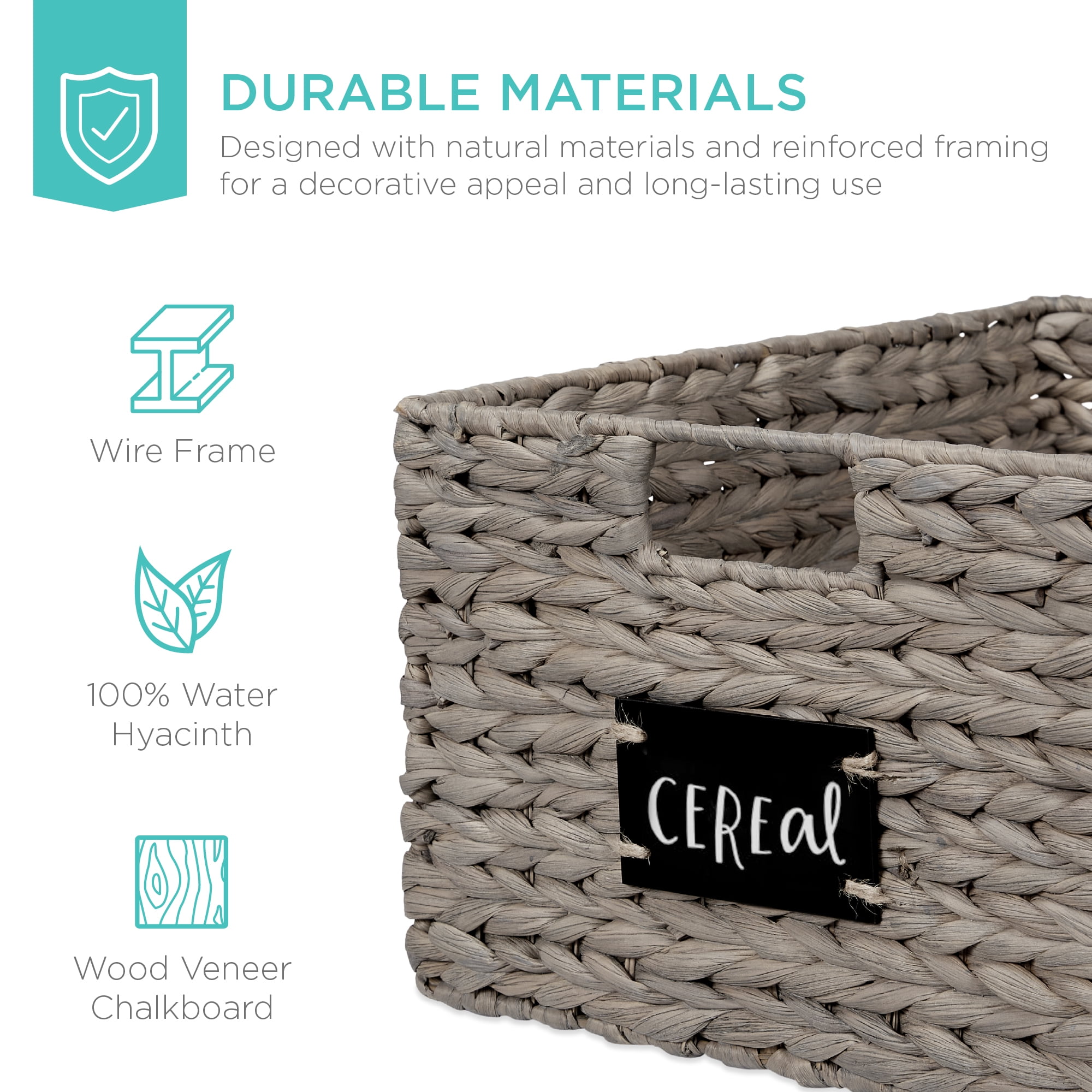 Best Choice Products Set of 2 16in Woven Water Hyacinth Pantry Baskets w/ Chalkboard Label, Chalk Marker - Gray