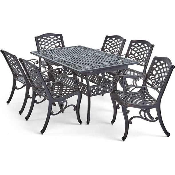 Noble House Phoenix 7 Patio Aluminum Expandable Patio Dining Set in