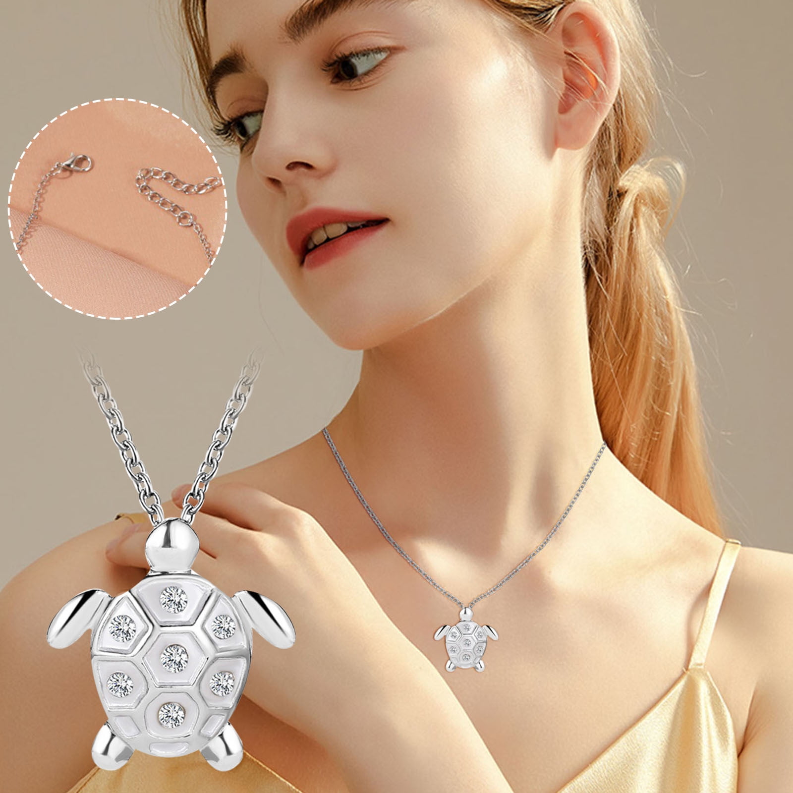 Lzobxe Women's Necklaces 2023 Ladies Fashion Cute Diamond Small Turtle Necklace Pendant Necklace
