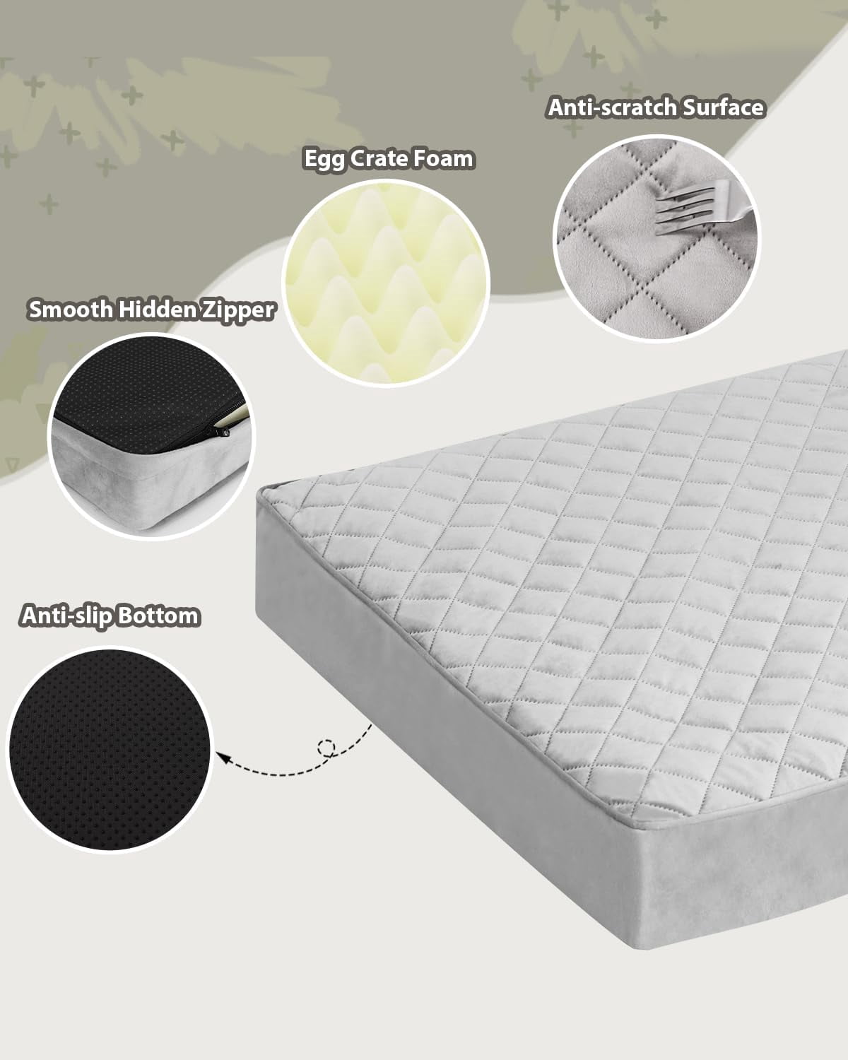 Orthopedic Dog Beds for Medium Dogs Waterproof Dog Bed with Removable Washable Cover and Non-Slip Bottom, Quilting Dog Bed for Crate, 29x18 Inch, Light Gray