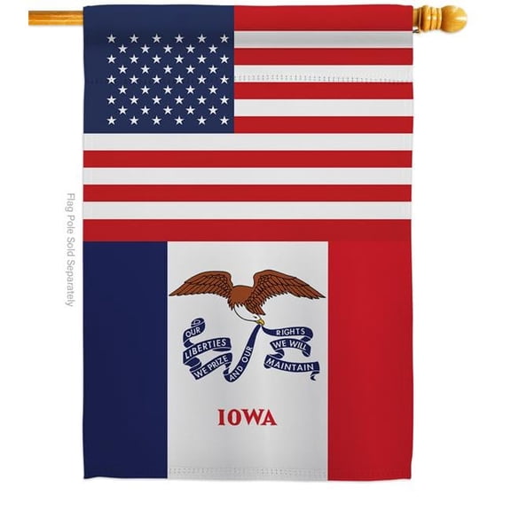 Americana Home & Garden H140766-BO 28 x 40 in. USA Iowa American State Vertical House Flag with Double-Sided Decorative Banner Garden Yard Gift