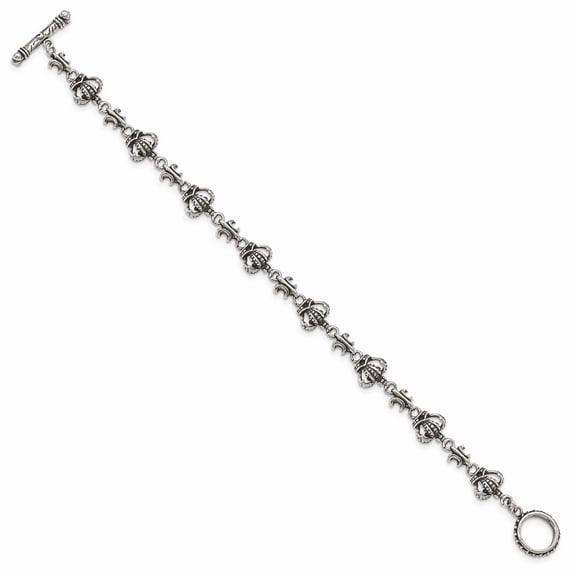 Stainless Steel Antiqued and Polished Crown Bracelet - 7.5 Inch