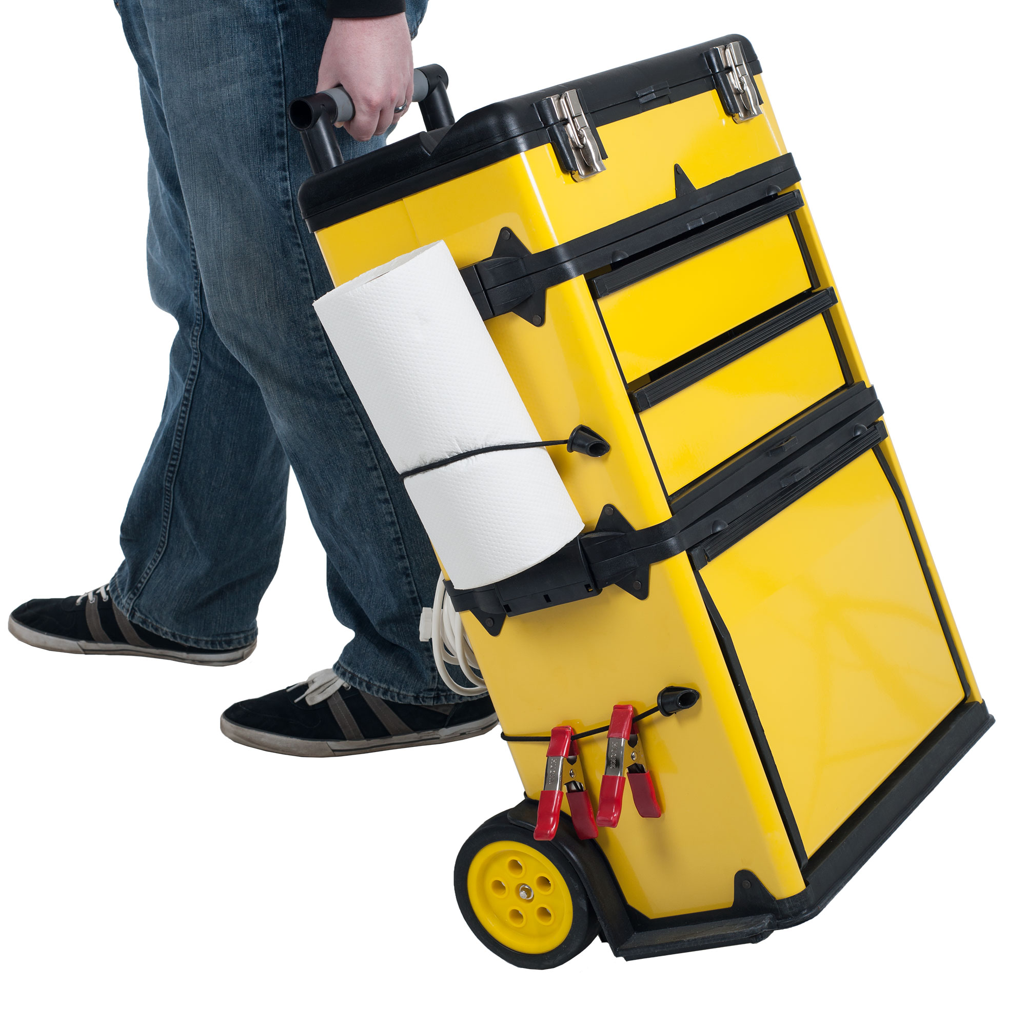 Stackable Toolbox Rolling Mobile Organizer with Telescopic Comfort Grip Handle ? Upright Rigid Pack Out Cart with Wheels and Drawers by Stalwart - image 8 of 9